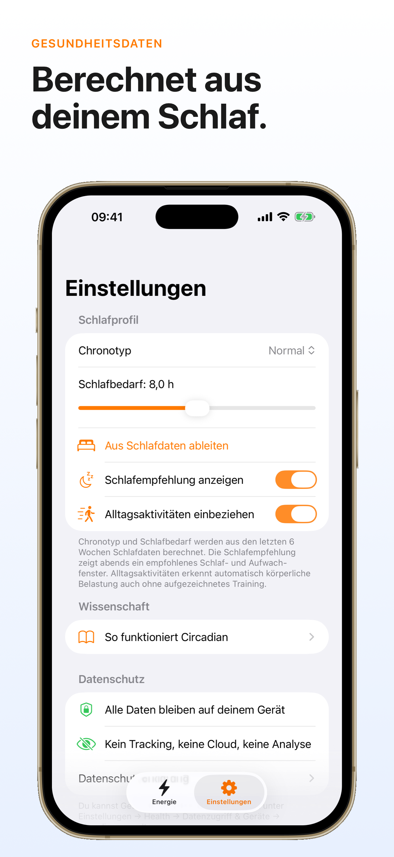 Berechnet aus deinem Schlaf und Gesundheitsdaten
